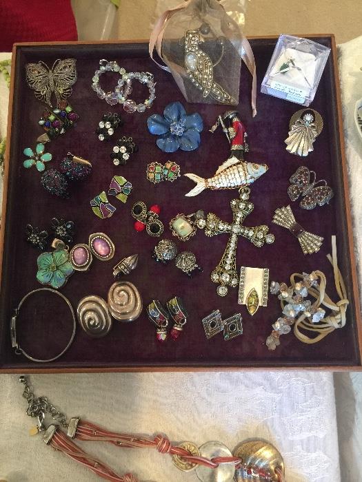 Some Sterling earrings, pins and vintage Rhinestones