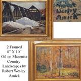 Robert Wesley Amick (1879-1969) 8 X 10 Oil on Masonite Impressionist Fall Landscape and Winer Bridge