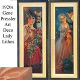 2 Gene Pressler Art Deco Lady Lithos, Circa 1920