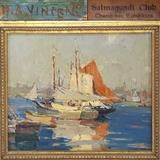 Harry Aiken Vincent, American Impressionist (1864-1931 ) painting of sailboats with Salmagundi Club Tag on Verso