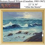 Bertram Russell Wilson, Canadian Impressionist (1905-1967)  Oil on Masonite 22" X 30" After The Storm Turbulent Wave Shorescape Painting