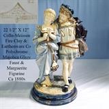 Colln-Meissen 22.5" Earthenware Majolica Polychrome Figure of Faust and Marguerite, Ca 1880s