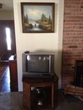 retro 60's TV stand and TV, oil painting