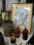 Virginia Artist Owl Watercolor, Amber Glass Bottles