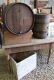 Wood Barrels, Farm Table