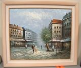 Painted city scene  as seen by the artist, Burnett....PAINTING 23" X 20"