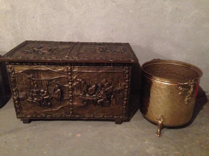 Brass Firewood Chest and Coal Pot 