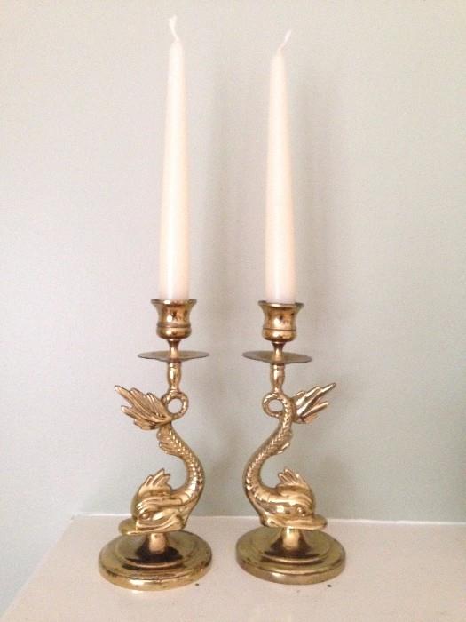 Antique Style Dolphin Candle Sticks