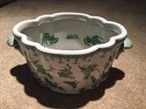 Large green and white Chinese cachepot/wine cooler