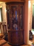 Chinoiserie curve glass corner curio cabinet