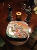 Rosenthal Studio Line comedia del arte platter, Studio covered jar, Italian bird figures
