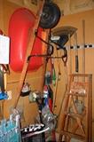 Wheelbarrow, Ladder, Rack, & Shovel