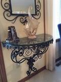 Birdelle Wall Shelf Mounted Glass Top Table & Matching Mirror
