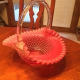 Large Fenton Cranberry Hobnail Basket