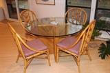 Glass & Bamboo Round Pedestal Table & 4 Chairs