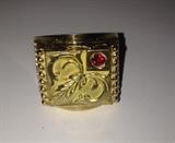 Front View of Italian Made 18Kt gold ring. 17.3 pennyweights or almost one Ounce gold.  Ring will be onsite day of sale..
