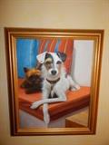 Portrait of a Yorkshire Terrier and a Jack Rusell/Italian Grayhound Mix.

Acrylic on Canvas Framed.  Dimensions: 24" x 20"