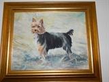 Signed Portrait of a Yorkshire Terrier.
Acrylic on Canvas Framed. Dimensions: 26" x 22"