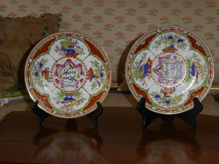 Pair of Chamberlain Worcester armorial plates