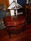 Bombay chest and stained glass lamp