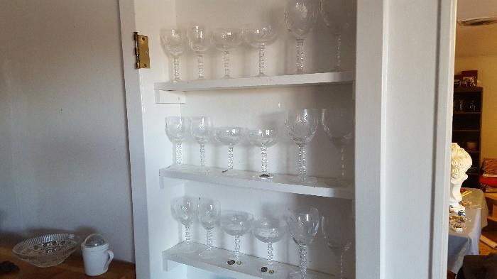 18 pieces of vintage Bohemian Czechoslovakian crystal. Three each water glasses, champaign glasses, and wine glasses.