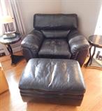 dark brown leather and ottoman