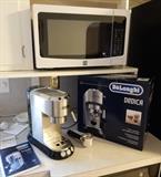 microwave and DeLonghi expresso machine