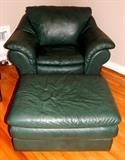 Italian green leather club chair and ottoman