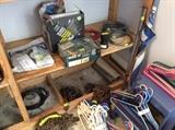 Garage - wire, old chains, bundles of hangers, step stool etc