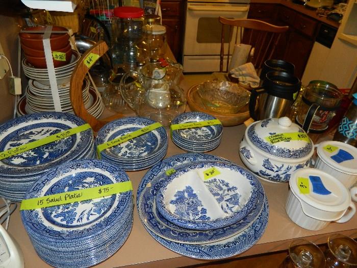 Churchill Blue Willow plates, salad plates, saucers, serving dishes