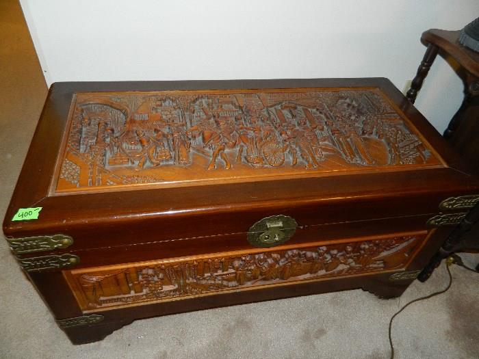 Decorative, carved wooden chest from 1940's - very nice - excellent condition