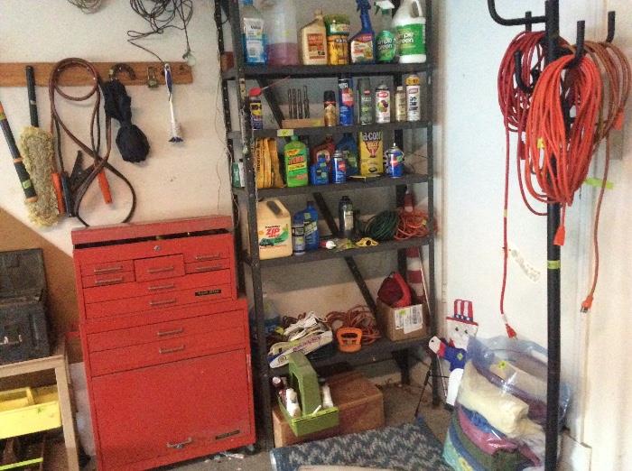 Garage - Tool chest, items on shelf, shelf is also for sale.  Lots of electrical cords