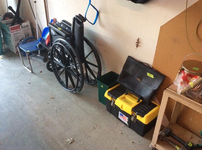 Wheel Chair, more plastic items, tackle box