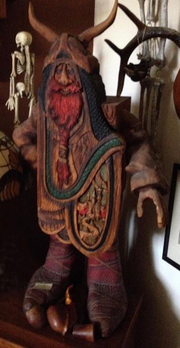 Large carved wood Viking figure by. R.A. Pitz with inner chamber...