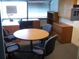 Round steelcase conference tables, chairs, "L" shaped desk, etc.