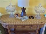Rattan Sofa Table, EAPG Wedding Dishes