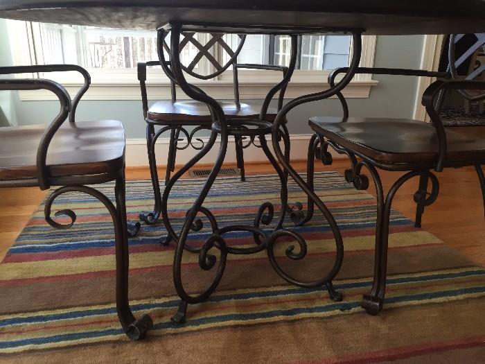 Sapele Mahogany & Wrought Iron Table W/4 Keller Arm Chairs