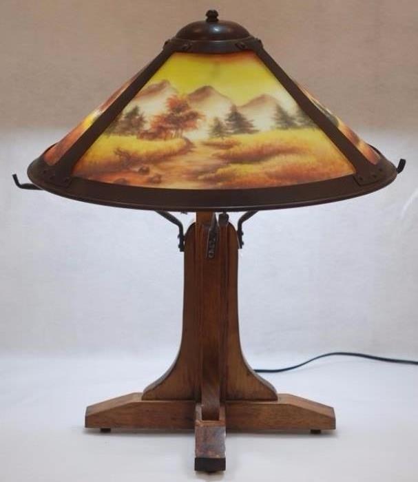 Reverse Painted Arts & Crafts Lamp