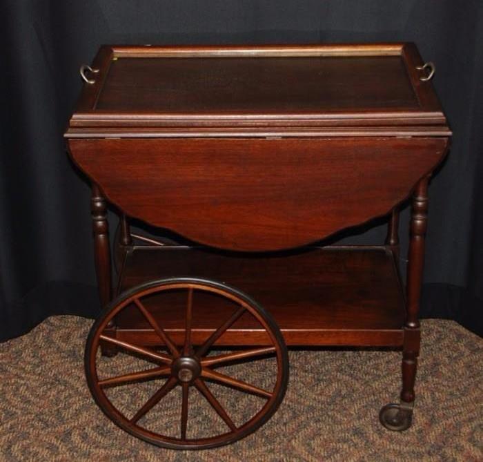 Vintage Walnut Tea Cart With Tray