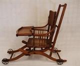 Antique Convertible Oak Pressed Back High Chair