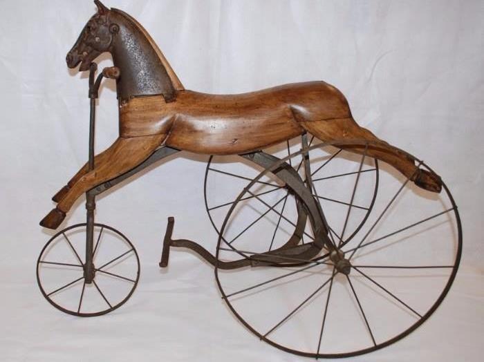 Antique Cast Iron & Wooden Child's Horse Tricycle