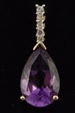 10K YG Amethyst & Diamond Tear Drop Pendant