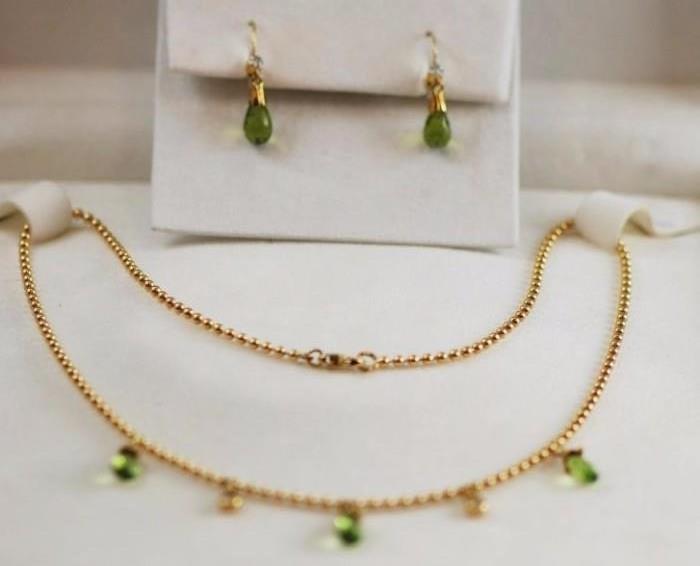 Diamond and Peridot 18K Necklace and Earring Set