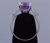 Ladies 10K White Gold Emerald Cut Amethyst Ring