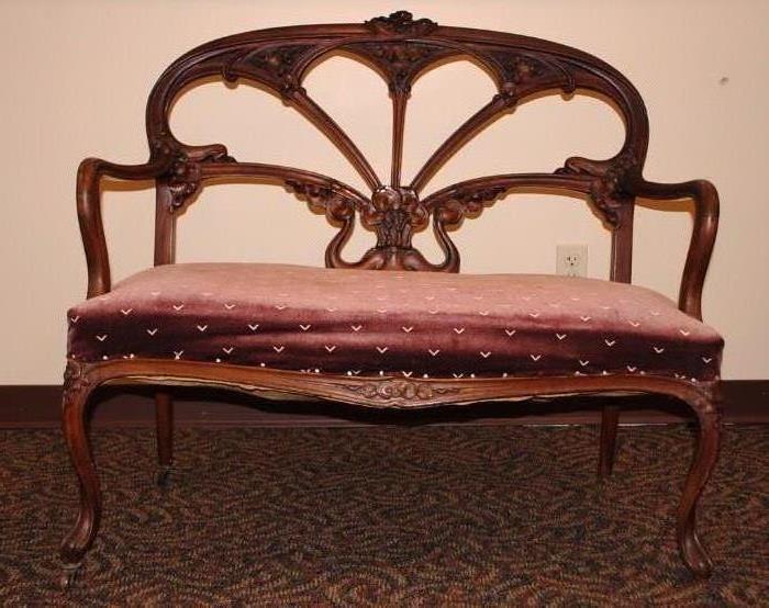 Victorian Heavily Carved Walnut Setee