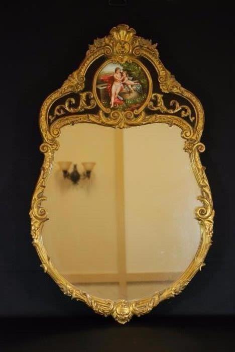 Gilded Frame Wall Mirror Adorned With Oil Painting
