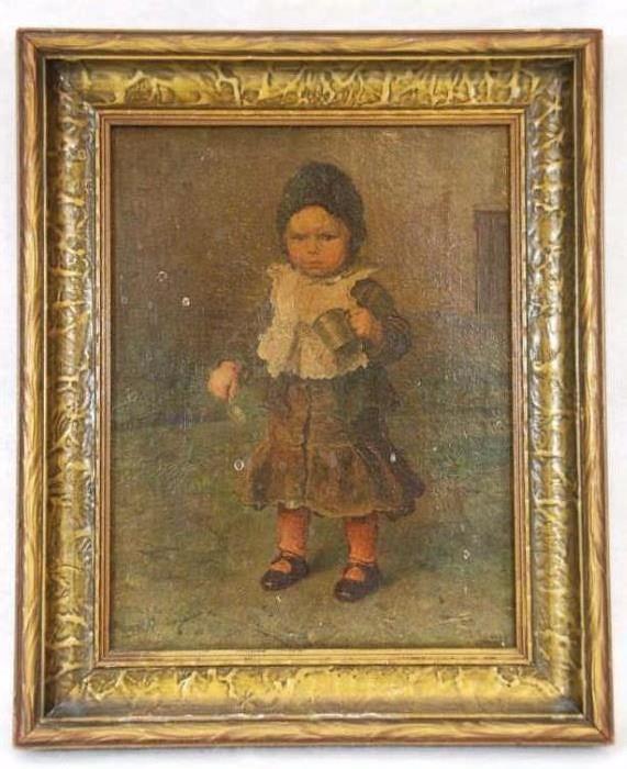 Signed Framed Print of Child By L. Knaus 1901