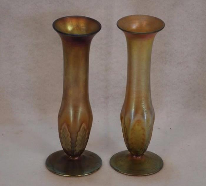Pair of Signed Nash 568 Art Glass Vases