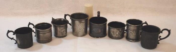 8 Antique Pewter and/or Silver Plate Baby Cups