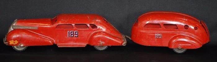 Antique Structo Touring Car and Trailer